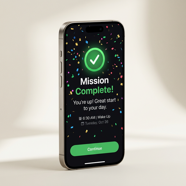 Mission complete screen with confetti